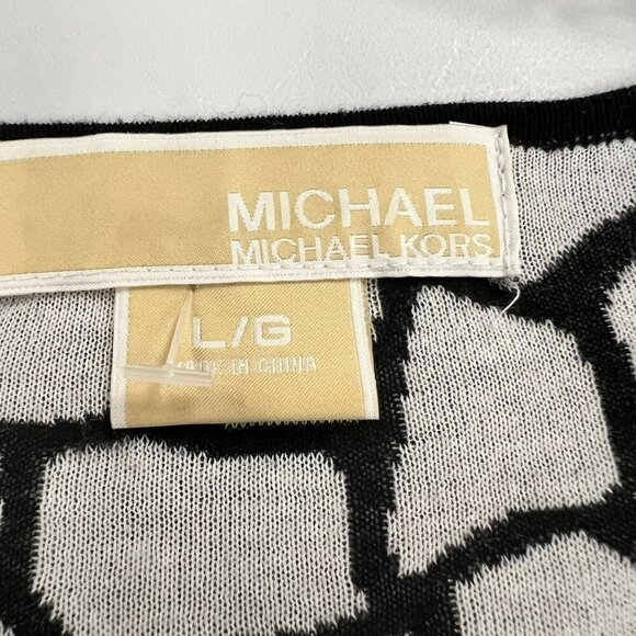 Michael Kors V-Neck Top Black/White Print Long Sleeve Women's Size Large - Picture 8 of 9